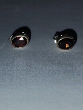 Sterling Silver Red Garnet Stud Earrings - Deep Red